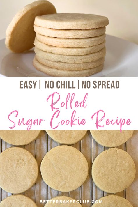 The best recipe for easy no-chill sugar cookies that hold their shape when baking and don't spread in the oven. These no-chill sugar cookies are perfect for making cut-out frosted sugar cookies for Christmas, birthdays, or any cookie decorating occasion. No Rise Cookie Recipe, Best Rollout Sugar Cookie Recipe, No Spread No Chill Sugar Cookies, No Chill Cut Out Sugar Cookies, Sugar Cookie Recipe Cut Out No Chill, No Spread Sugar Cookie Recipe Cut Out, No Spread Cutout Cookies, Selling Baked Goods From Home, Sugar Cookies No Chill