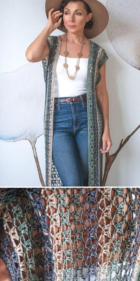 Crochet Drape Cardigan Pattern, Crochet Boho Duster Free Pattern, Crochet Duster Pattern Free Plus Size, Crochet Long Vest Pattern Free Easy, Crochet Long Coat Pattern Free, Long Crochet Vest Pattern Free, Boho Crochet Cardigan Pattern, Crochet Lace Duster Pattern Free, Crochet Patterns Wearables