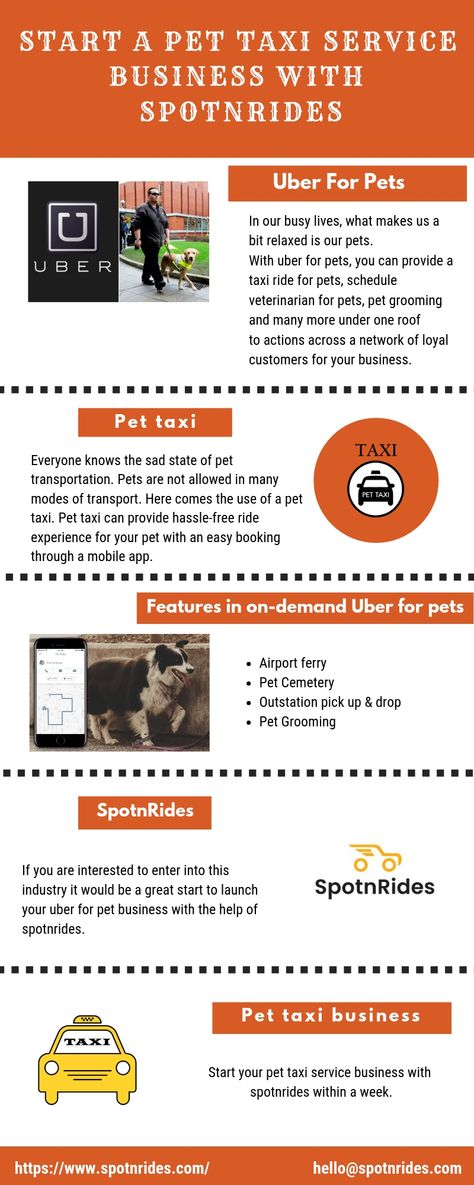 A pet taxi business is  comparatively profitable way to enter the pet service industry. there is a huge demand for the pet taxi in many metropolitan cities because of high demand and many aspiring entrepreneurs get ventured into this industry ,if you are interested to enter into this industry it would be a great start to launch your uber for pet business with the help of spotnrides. We at spotnrides provide scalable mobile application to launch a pet taxi business in the effortless way. Transport Business, Taxi Business, Dog Transport, Pet Taxi, Pet Care Business, Pet Grooming Salon, Pet Transport, Pet Services, Dog House Bed