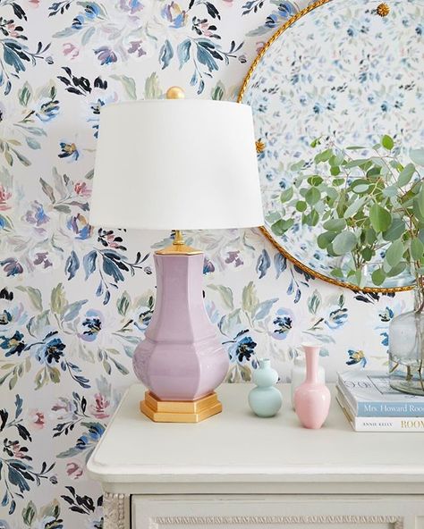 Heavenly florals and the softest touch of lavender feels perfectly fitting for this beautiful spring Friday! Hooray for the weekend! {Shop the photo at caitlinwilson.com} #cwwallpaper Caitlin Wilson Wallpaper, Bedroom Ideas Purple, Baby Bedroom Ideas, Purple Baby Rooms, Girl Nursery Diy, Girls Lamp, Caitlin Wilson, Baby Clothes Storage, Purple Bedrooms