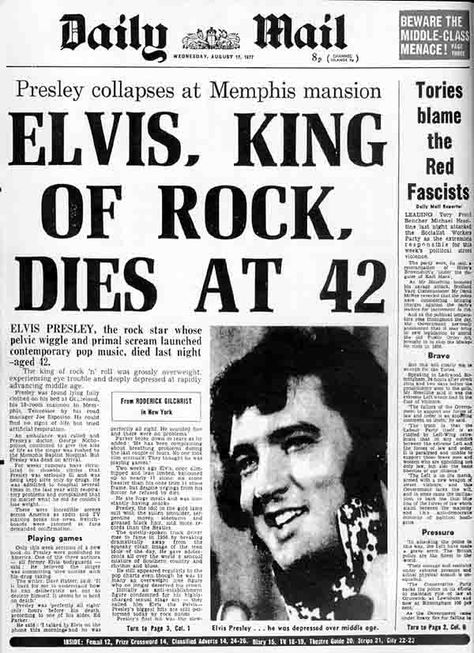 The newspapers the day Elvis died - 3 (Aug. 16, 1977) Old News Paper, Newspaper Headlines, Sean Penn, News Paper, Those Were The Days, Debbie Harry, Vintage Memory, Carrie Fisher, I Remember When