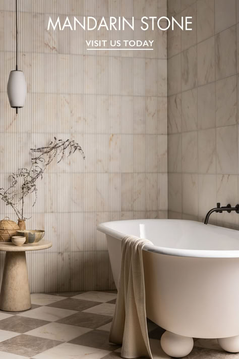 Turn your bathroom into a sanctuary of calm and luxury with our collection of marble tiles. From traditional chequerboard combinations to serene white and cream with delicate veining, there's a marble tile to suit every home. Discover our full range of marble bathroom tiles and order online today. Tiles pictured: Calacatta Amber Honed & Porcini Emperador Honed Marble. Marble Tiles Flooring, Marble Bathroom Tiles, Fired Earth Bathroom, Cream Bathroom, Mandarin Stone, Marble Tile Bathroom, Stone Bathroom, Honed Marble, Marble Wall