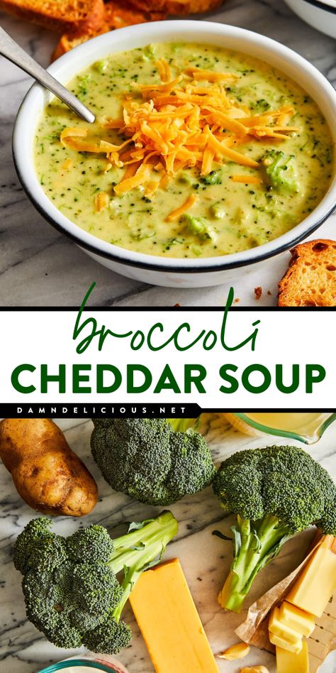 Have a bowl of this cozy meal! This easy comfort food recipe is a stove top broccoli cheese soup. Deliciously creamy and cheesy, this broccoli cheddar soup with potatoes is the BEST. Even picky eaters will love this soup idea for dinner! Vegetarian option included! Healthy Broccoli Cheddar Soup, Easy Broccoli Cheddar Soup, Paleo Soups, Broccoli Cheddar Soup Recipe, Cheddar Soup Recipe, Daniel Plan, Healthy Broccoli, Broccoli Cheese Soup Recipes, Soup Healthy