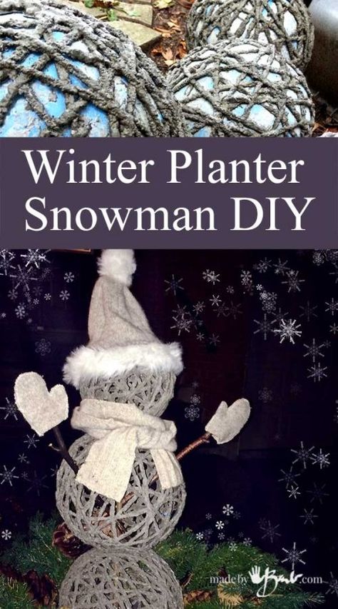 Don’t you hate spending lots of money on planter arrangements that get tossed soon after the holidays?! Yes, I knew there was some reason I made so many concrete orbs! As I stood in the kitchen and looked out over the garden this Winter Planter Snowman DIY idea popped into my head. Why not use your concrete orbs as planter decoration?! Super easy and nothing gets thrown away… Concrete Orbs, Planter Arrangements, Snowman Diy, Outdoor Christmas Diy, Bright Paint, Winter Planter, Snowman Candle, Concrete Diy Projects, Diy Snowman