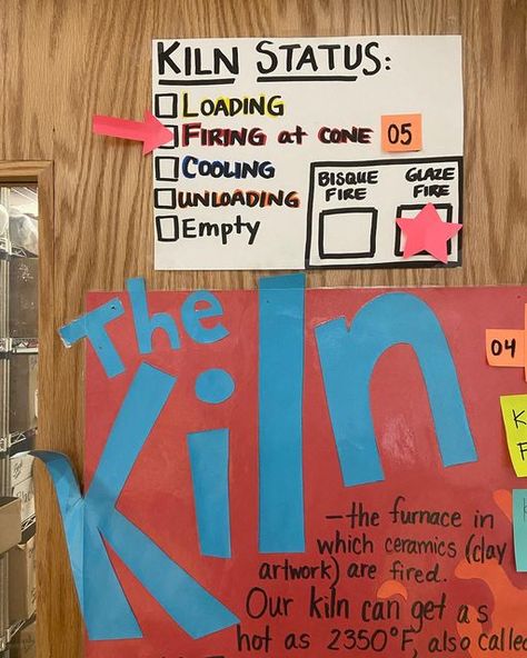 schwARTzROOM on Instagram: "I added this sign to my kiln room door to… 1. Keep myself organized and 2. Get the students involved in the firing process and using more clay vocabulary. The math is just a bonus 😄 #tabartroom #tabart" Art Classroom Hacks, Art Teacher Door Decorations, High School Art Classroom Decor, Clay Vocabulary, Art Classroom Door Ideas, High School Sketchbook, Art Room Class Jobs, Tab Art Classroom, Art Room Jobs Elementary