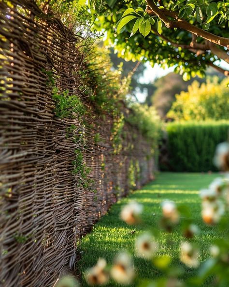 Branch Fence, Wattle Fencing, Rustic Garden Fence, Wattle Fence, Flexible Wood, Rustic Elegant Wedding, Ways To Recycle, Diy Yard, Flower Display