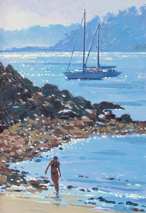 Haidee-Jo Summers artist - beautiful use of paint Watercolor Art Summer, Beach Scenes To Paint, Yacht Painting, Best Painting Ever, Best Paintings, Beach Scene Painting, Beach Artist, Gouache Art, Water Art