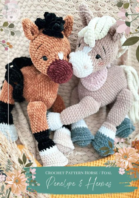 Crochet Pattern Horse / Foal Penelope & Hermes Crochet Craft Fair, Horse Foal, Crochet Horse, Crochet Cow, Crochet Amigurumi Free Patterns, Horse Pattern, Crochet Amigurumi Free, Fun Crochet Projects, Crochet Lovers