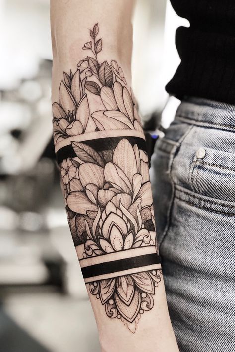 Tattoo uploaded by Vlada Shevchenko | #armband #floral | 911050 | Tattoodo Quarter Sleeve Tattoo, Cuff Tattoo, Quarter Sleeve Tattoos, Upper Arm Tattoos, Floral Tattoo Sleeve, Forearm Tattoo Women, Arm Band Tattoo, Lace Tattoo, Band Tattoo