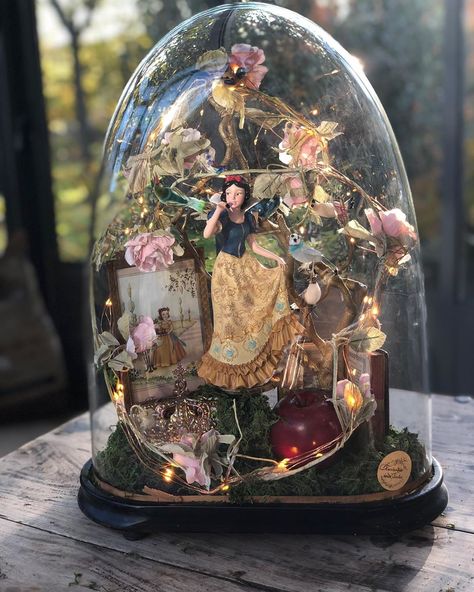 Curiosites Sous Cloche on Instagram: “Blanche....#blancheneige #disney #cabinetdecuriosités  #cloches #globes #cloche #curiosités #ancien #pieceancienne #day #goodday #deco…” Glass Cloche Decor, Cloche Decor, Deco Disney, Foil Highlights, Beautiful Terrariums, St Marys, Altered Bottles, Glass Cloche, The Bell Jar