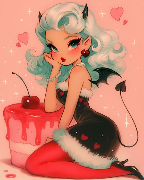 🍒🌸🎂🍰🧁 Rockabilly Artwork, Vintage Halloween Cards, Adventure Time Girls, Barbie Drawing, Arte Monster High, Candy Art, Candy Girl, Art Prompts, Ethereal Art