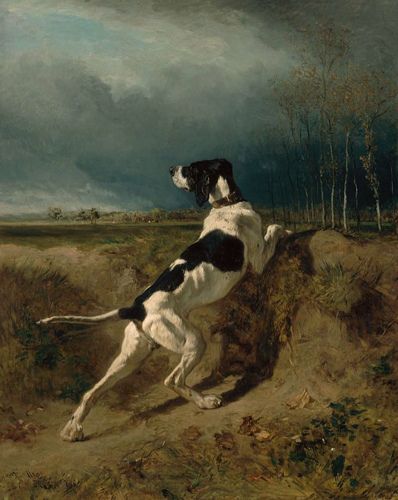 Hound Pointing 1860 Constant Troyon, French, 1810–1865. MFA Boston | by renzodionigi Dog Canvas Art, Fine Art Painting Oil, Antique Oil Painting, Tableau Art, Landscape Canvas Art, Dog Canvas, Dog Wall Art, A4 Poster, Old Paintings