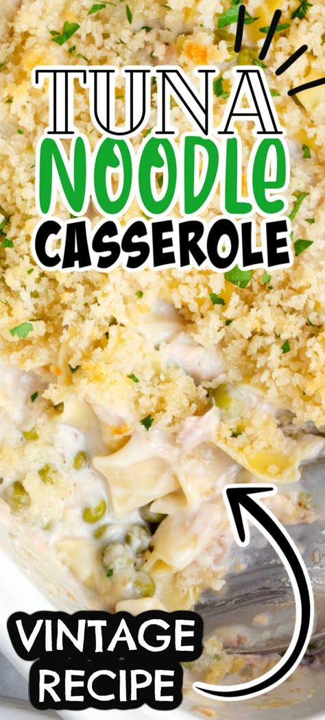 Tuna Noodle Casserole. An easy dinner casserole made with egg noodles, canned tuna, peas, and cream of mushroom soup that is easy to make and perfect for dinner. Egg Noodles And Tuna Recipes, Low Calorie Tuna Noodle Casserole, Tuna Casserole Without Cream Of Mushroom, Tuna Noodle Casserole Small Batch, Tuna And Noodles Easy, Campbell Tuna Noodle Casserole, Casserole Recipes Tuna, Campbells Tuna Noodle Casserole Easy, One Pot Creamy Tuna Noodle Casserole