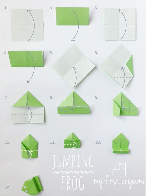 Easy Origami Jumping Frog - my first origami Origami Jumping Frog Instructions, Origami Frog Instructions, Origami Instructions For Kids, Origami Easy Step By Step, Origami Toys, Easy Origami For Kids, Origami Frog, Origami Tutorial Easy, Jumping Frog