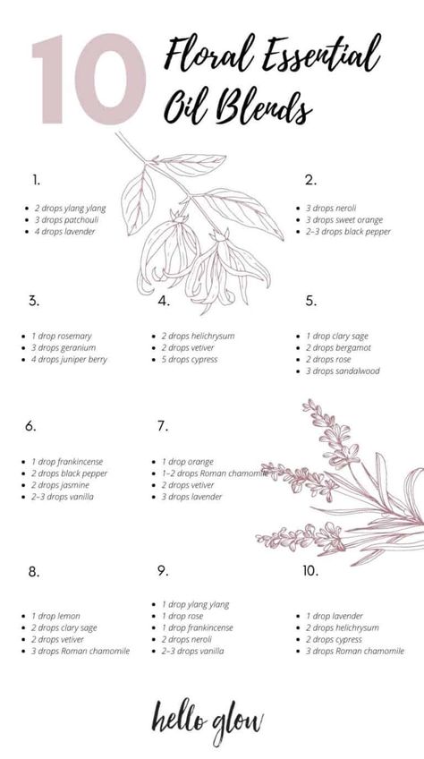 Floral essential oil blends - Hello Glow Rose Oil Blends, Essential Oil Perfume Blends Recipes, Floral Essential Oil Blends, Lilac Essential Oil, Essential Oil Perfume Blends, Scent Blends, Essential Oil Perfumes Recipes, Homemade Perfume, Floral Essential Oils