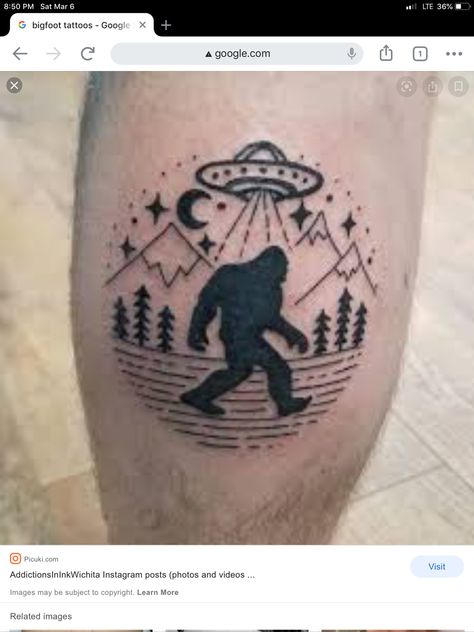 Bigfoot Silhouette Tattoo, Bigfoot Tattoo For Women, Sassy The Sasquatch Tattoo, Big Foot Tattoo, Sasquatch Tattoo, Bigfoot Tattoo, Spaceship Tattoo, Oregon Tattoo, Black And White Flower Tattoo