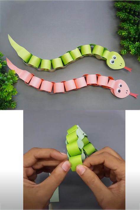 DIY Paper Snake making Step by Step - How to Make Paper Snake Craft - Easy Paper Crafts - It's Very Easy and Simple Paper Snake - Paper Craft Ideas. #Snake #Crafts #DIY Paper Snake Craft, Snake Paper Craft, Paper Chain Snake, Nursery Craft Ideas, Snakes For Kids, Origami Snake, Kids Paper Crafts, Paper Snake, Paper Crafts For School