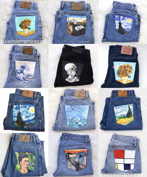 How to Paint On Jeans (5 steps with pictures) | Kessler Ramirez – Art & Travel Jaket Denim, Painted Clothes Diy, Haine Diy, Denim Art, Diy Vetement, Custom Jeans, Kleidung Diy, Jean Pockets, Painted Jeans