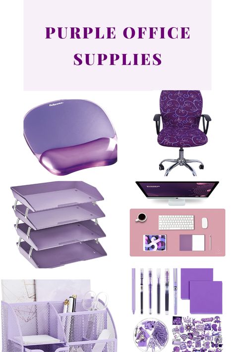 Purple Office Decor Ideas, Purple Home Office Decor, Lilac Office Decor, Lavender Office Decor, Lavender Office Aesthetic, Purple Home Office Ideas, Pink And Purple Office Aesthetic, Purple Office Decor Ideas Work Spaces, Purple Desk Decor