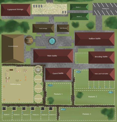 Minecraft Horse Stables Blueprints, Horse Facility Layout, Horse Stables Layout, Minecraft Horse Stable Layout, Horse Yard Layout, Minecraft Swem Stables, Stable Layouts Floor Plans, Minecraft Horse Ranch Ideas, Swem Stable Ideas Minecraft