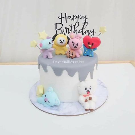 Bts Cake Simple, Bt21 Cake, Bts Emoji, Bts Cake, 21st Cake, Cake Simple, Korean Cake, Simple Cake Designs, Bts Birthdays