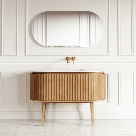 Curved Vanity, Oak Vanity Unit, Oak Vanity, Freestanding Vanity Unit, Freestanding Vanity, Loft Interior, Basin Cabinet, Stone Bath, Stone Basin