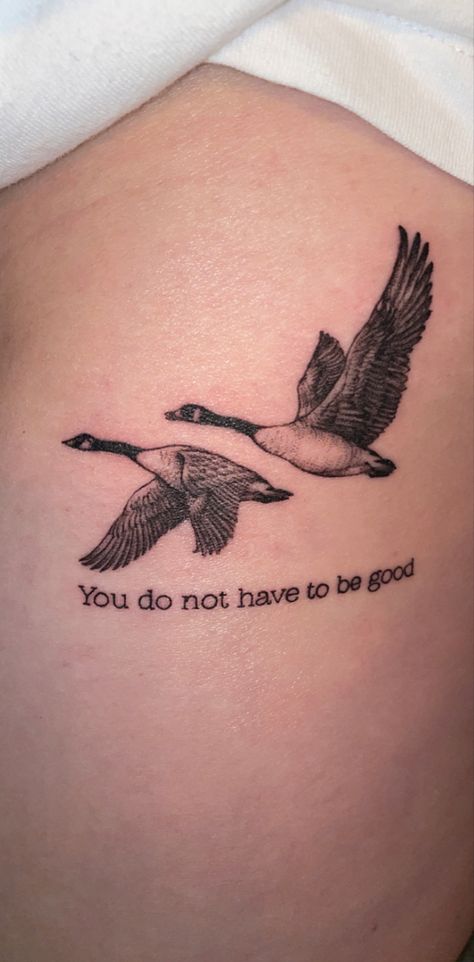 Tattoo Ideas Female Animals, Good Will Hunting Tattoo, Wood Burning Tattoo Style, Minimalist Goose Tattoo, Dainty Duck Tattoo, New England Tattoo Ideas, Tragically Hip Tattoo, Goose Tattoo Simple, Bird Wing Tattoo