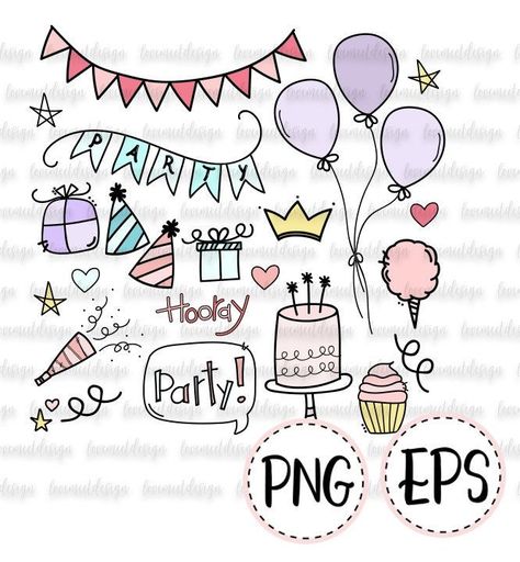 with cute illustrations, perfect for creating custom birthday cards, invitations, decorations, and#doodlefonts #handdrawnletters #creativecalligraphy #fontinspiration #letteringlove Ballon Diy, Happy Birthday Doodles, Birthday Doodle, Diy Sharpie, Birthday Clips, Easy Birthday, Birthday Clipart, Round Frames, Birthday Svg