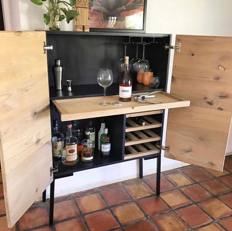 Diy Liquor Cabinet, Diy Bar Cabinet, Bar Cabinet Design, Modern Bar Cabinet, Home Bar Cabinet, Bubbly Bar, Frameless Cabinets, Diy Home Bar, Cabinet Plans