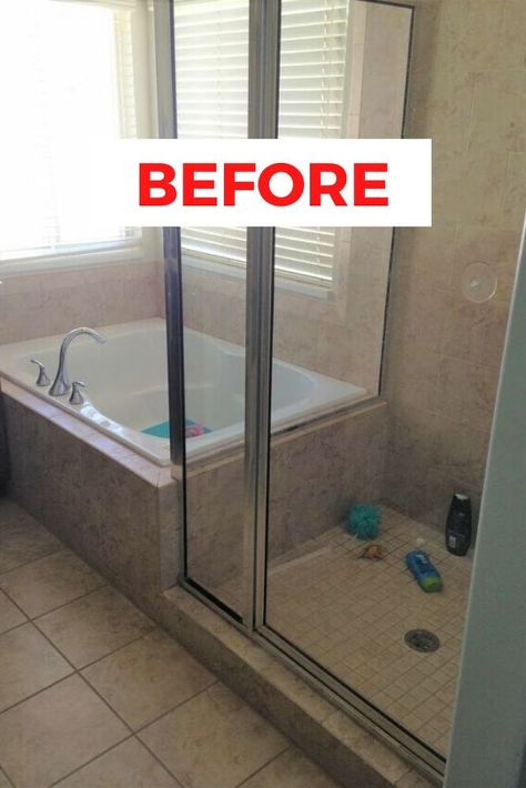 Check out this master bathroom renovation idea to turn an old builder grade bathroom into a luxurious spa like bathroom. Check out the before and after photos to see the final result. #diy #bathroom #makeover Outdated Bathroom Makeover, Builder Grade Bathroom, Outdated Bathroom, Cheap Fall Decor, Diy Bathroom Makeover, Cheap Farmhouse Decor, Bathroom Refresh, Luxurious Spa, Spa Like Bathroom