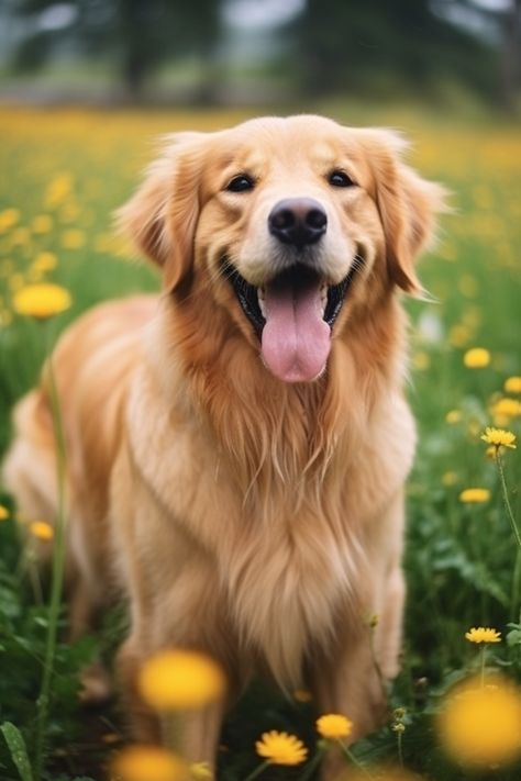 portrait photography of a cute golden retriever dog looking at the camera in a field of yellow flowers. Golden Retriever Photography, Golden Retriever Wallpaper, Golden Magic, Cute Dog Wallpaper, Golden Retriever Funny, Big Dog Breeds, Dog Aesthetic, People With Disabilities, Family Pets