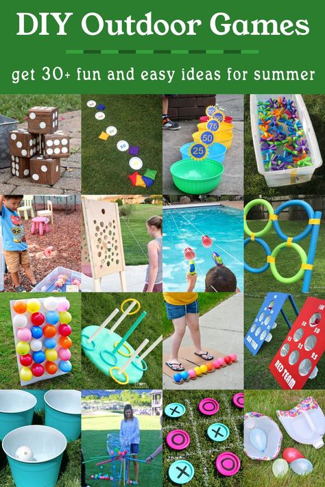 These DIY outdoor games are perfect for the entire family! Use these ideas in the backyard during a summer party, birthday, or gathering. Both kids and adults will have a blast! Diy Party Games For Kids, Backyard Birthday Party For Kids, Diy Outdoor Games For Kids, Outdoor Birthday Games, Kids Garden Party, Diy Garden Games, Diy Outdoor Games, Outdoor Games For Adults, Outdoor Games For Toddlers