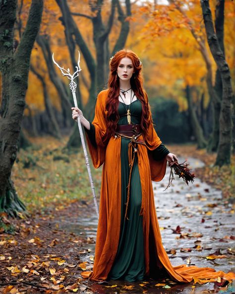 Fall Fantasy Outfit, Druid Cosplay Woman, Ginger Characters Halloween, Forest Girl Outfit, Renfair Outfits, Cozy Apothecary, Forest Witch Outfit, Redhead Outfits, Fat Witch