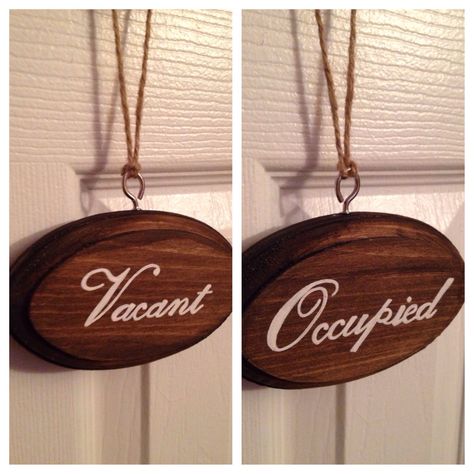 Vacant/Occupied double sided bathroom sign (dark stain w/white font by CountryHomemakers on Etsy https://www.etsy.com/listing/219476619/vacantoccupied-double-sided-bathroom Shower Storage Diy, Coastal Bathroom Decor, Bath Salts Diy, Window In Shower, Wrought Iron Decor, Shower Floor Tile, Coastal Bathrooms, Dark Stain, Bathroom Sign