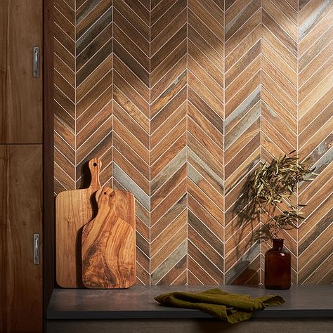 Eternal Chevron Oak Matte Porcelain Mosaic Tile | Tilebar.com Artmore Tile, Wood Mosaic Tile, Wood Tile Bathroom, Herringbone Wall, Porch Tile, Chevron Tile, Wood Backsplash, Mosaic Backsplash, Herringbone Tile