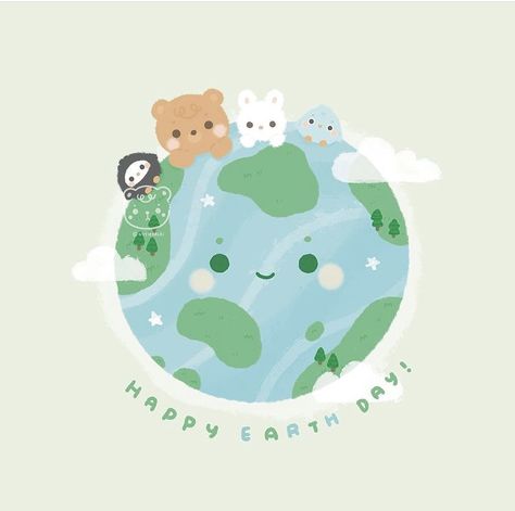 22.04.2021 Earth Drawings, Procreate Ipad Art, Cute Kawaii Animals, Happy Earth Day, Better Late Than Never, My Goals, Happy Earth, Cute Kawaii Drawings, Kawaii Animals