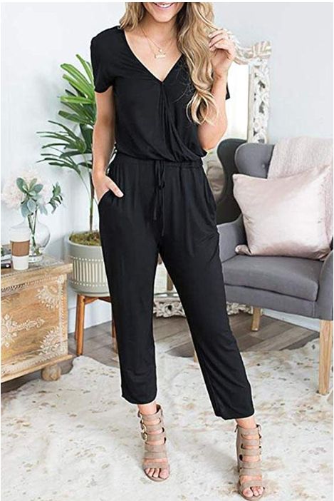 Mode Ab 50, Black Jumpsuits, Festival Mode, Mode Kimono, Jumpsuit Casual, Streetwear Mode, Summer Work Outfits, Jumpsuit Summer, Short Sleeve Jumpsuits