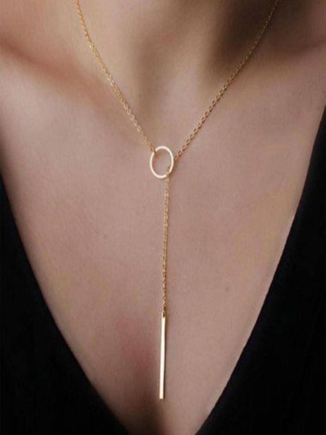 Free Returns ✓ Free Shipping✓. Geometric Charm Y Lariat Necklace- Pendant Necklaces at SHEIN. Womens Necklaces Simple, Necklaces Ideas, Color Circle, Necklace Simple, Simple Gifts, Circle Necklace, Lariat Necklace, Simple Necklace, Bar Necklace