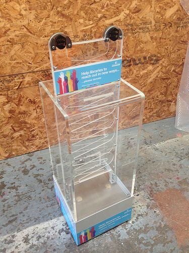 Coin Ramp Interactive Donation Box.  I like this one because it looks like it also has a slot for bills! Donation Box Ideas Diy Money, Childrens Museum Exhibits, Donation Boxes, Pta Fundraising, Friends Of The Library, Donation Box, Money Collection, Diy Money, Fundraising Ideas