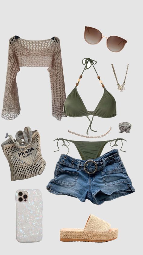 Summer Outfits Inspo 2024, Summer Outfits Island, Outfit Ideas For Vacation, Swimsuit Outfit Ideas, Thrift Board, Celeb Outfits, Trip Outfit, Rockstar Gf, Fest Outfits