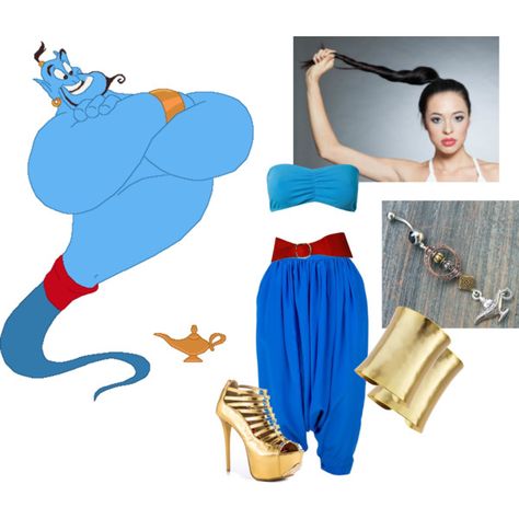 "Aladdin-The Genie" by ashleezy3189 on Polyvore Pantomime Outfits, Aladdin Costume Diy, Diy Genie Costume, Aladin Genie, Aladdin Genie Costume, Genie From Aladdin, Genie Dress, Genie Costume, Purim Costumes