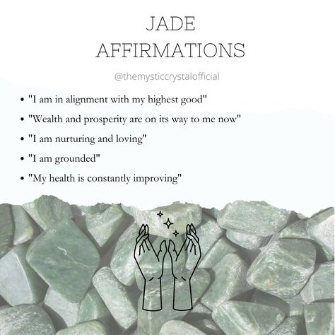 Jade Crystal Affirmation, Xiuyan Jade Crystal Meaning, Jade Affirmation, Jade Crystal Meaning, Crystal Affirmations, Green Jade Crystal, Jade Meaning, Witchcraft Spells For Beginners, Spells For Beginners