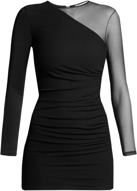 Ruching Dress, Sheer Sleeve Dress, Asymmetrical Dresses, Balmain Clothing, Balmain Dress, Mesh Jersey, Dress Asymmetrical, Tuxedo Dress, Zipper Dress