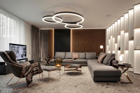 Bulgaria’s ALL in Studio Embraces Challenges to Master Complex Smart Home High Tech Interior, Modern Lighting Chandeliers, Tech House, Transitional Living Rooms, Interior Design Magazine, Chandelier Light, Light Ceiling, Modern City, Modern Chandelier