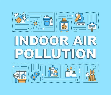 Indoor air pollution word concepts banner. Nature problems because of people waste. Infographics with linear icons on blue background. Isolated typography vector illustration Air Pollution Images, Air Pollution Illustration, Pollution Images, Pollution Illustration, Border Art, Banner Illustration, Mexico Border, React App, Company Values