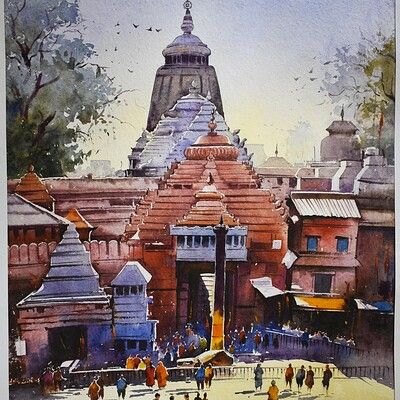 Watercolor Scenery Painting, Watercolor Indian, Watercolor Scenery, Composition Painting, Beginners Painting, Watercolor Art Landscape, Watercolor Paintings Nature, Canvas For Beginners, Street Painting