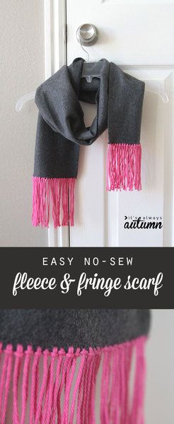 great handmade gift idea! how to make an easy, no-sew fleece & fringe scarf. cute, cheap gift. No Sew Scarf, No Sew Projects, Fleece Crafts, Fleece Projects, Trendy Fringe, Easy Handmade Gifts, Scarf Ideas, Sewing Fleece, Scarf Tutorial