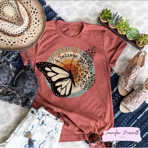 Just Breathe Butterfly Screen Print T-shirt, Butterfly Shirt, Inspirational Saying Graphic Tee, Butterfly Lover Gift, Gift for Her - Etsy Cute T Shirts, Butterfly Shirt, Leopard Shirt, Butterfly Shirts, Butterfly Graphic, Screen Printing Shirts, Screen Printing Designs, Just Breathe, Tees For Women