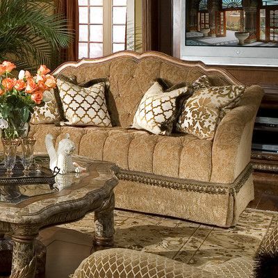 Wayfair Bedroom Furniture, Round Dining Room Sets, Tufted Loveseat, Michael Amini, Old Sofa, Leather Loveseat, Beautiful Living Rooms, Wood Trim, Best Sofa