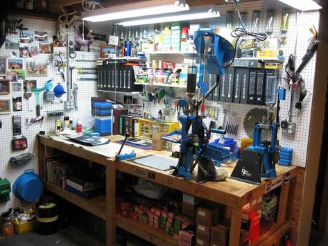 Show us your reloading setup! - Page 3 Dillon Reloading, Reloading Table, Reloading Room, Reloading Bench, Bench Design, Bench Ideas, Workshop Ideas, Bench Designs, Garage Workshop